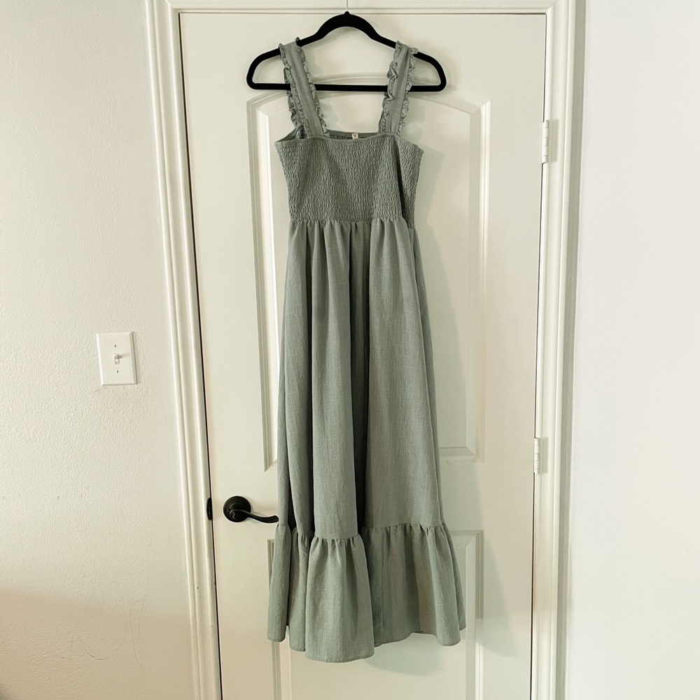 Olive Green Smocked Maternity Dress